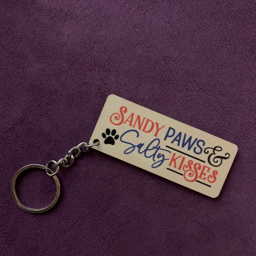 Sandy Paws & Salty Kisses Wooden Keychain